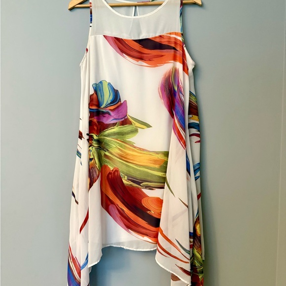 Signature by Robbie Bee White Sleeveless Floral Paint-Brush Print Chiffon Dress - Picture 4 of 10